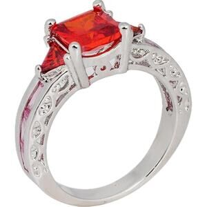 Smile 10KT White Gold Filled Cubic Zirconia Ring Size 7 Garnet Ruby Filigree